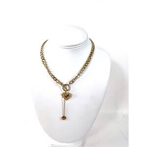 Fifth Avenue Collection Gold Tone Curb Chain Toggle Heart I Love You  Necklace